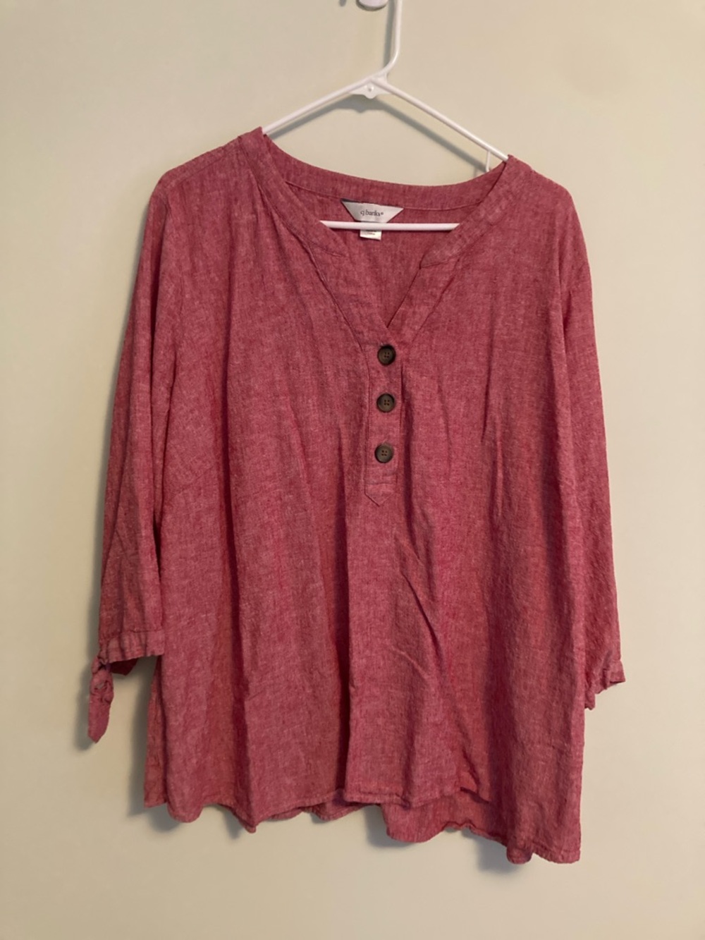 CJ Banks Rose-Red Button Henley Blouse